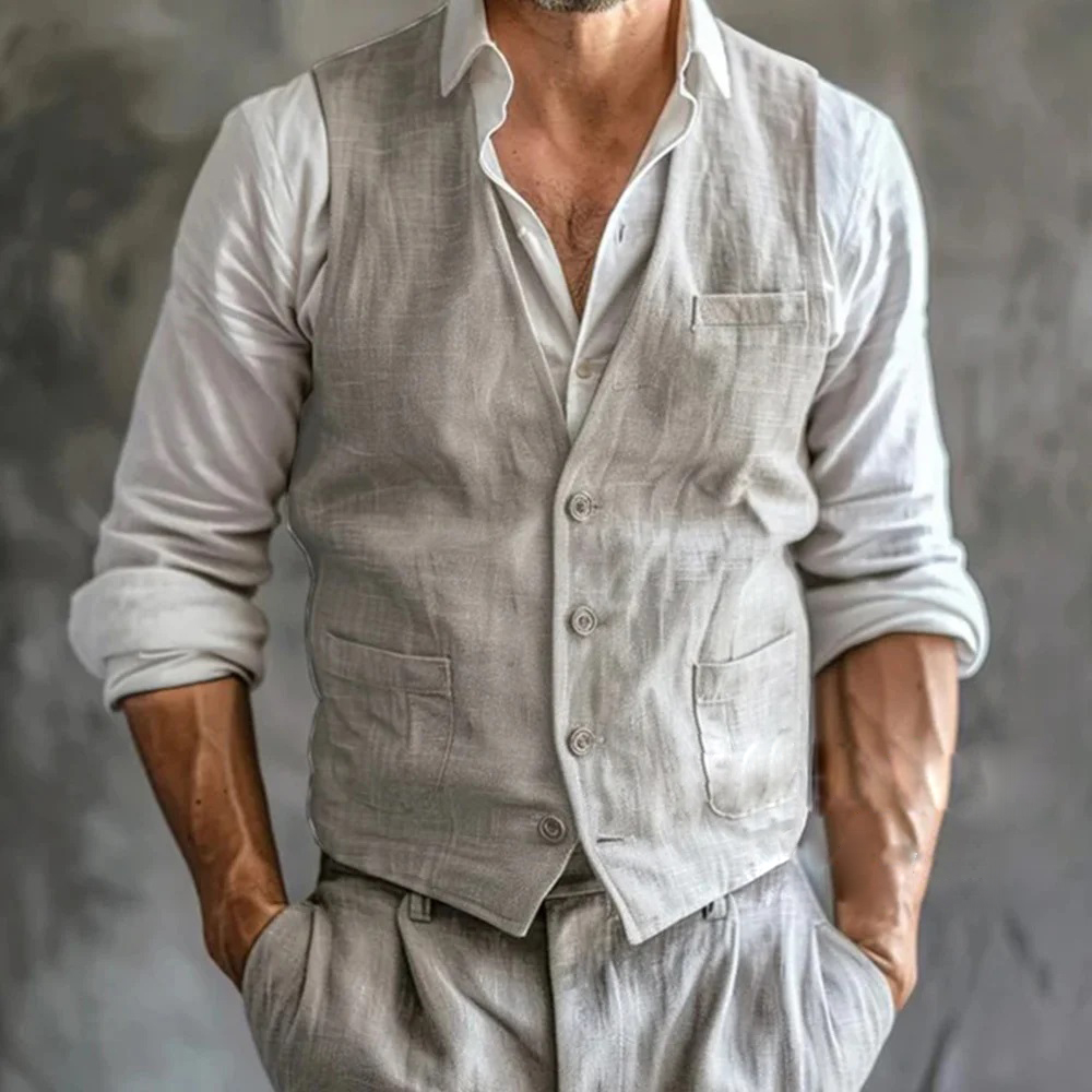 Formal Waistcoat Vest - Colete de linho masculino verão gilet