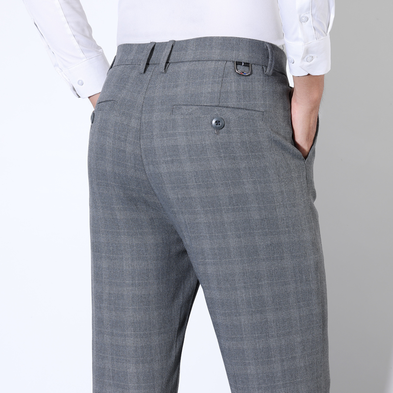 Men'S Dress Pants Fashion - Algodão xadrez listrado clássico terno calças