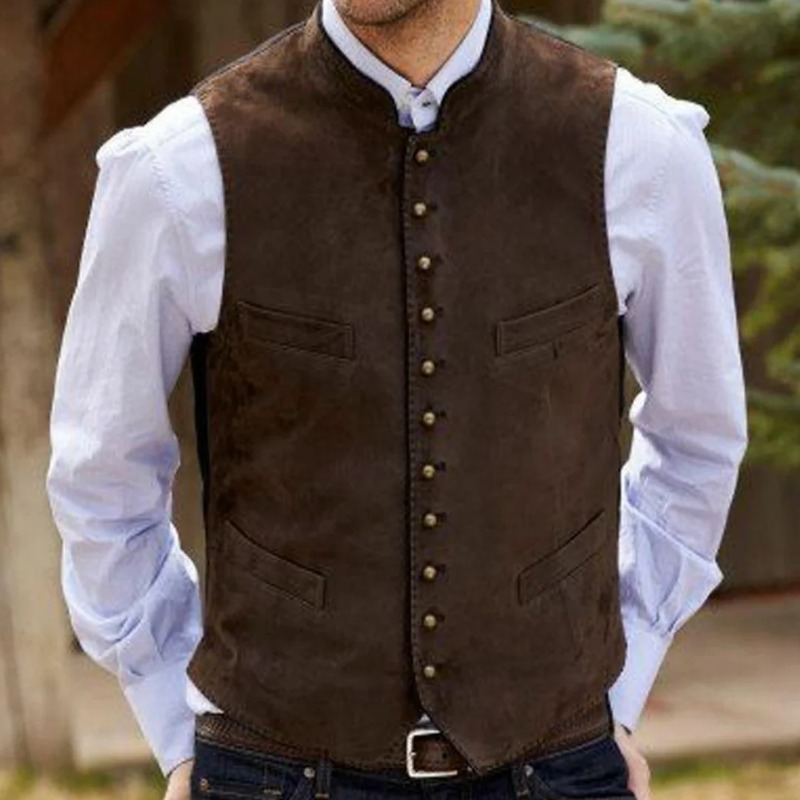 Formal Waistcoat Vest - Colete masculino de veludo camurça café