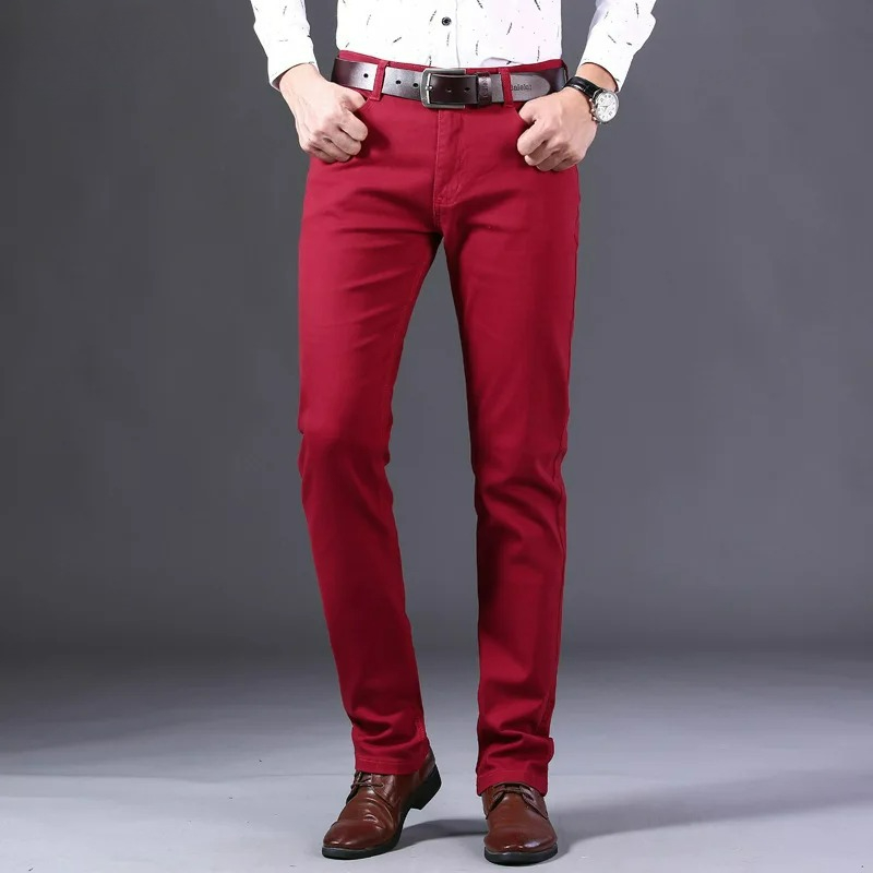 Men'S Fashion Reviews - Calça Jeans Masculina Clássica Vinho Tinto