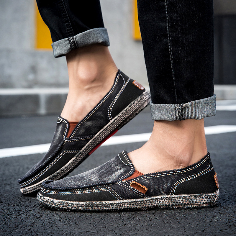 Mens Fashion Denim - Novos Mocassins Masculinos de Lona Respirável,
