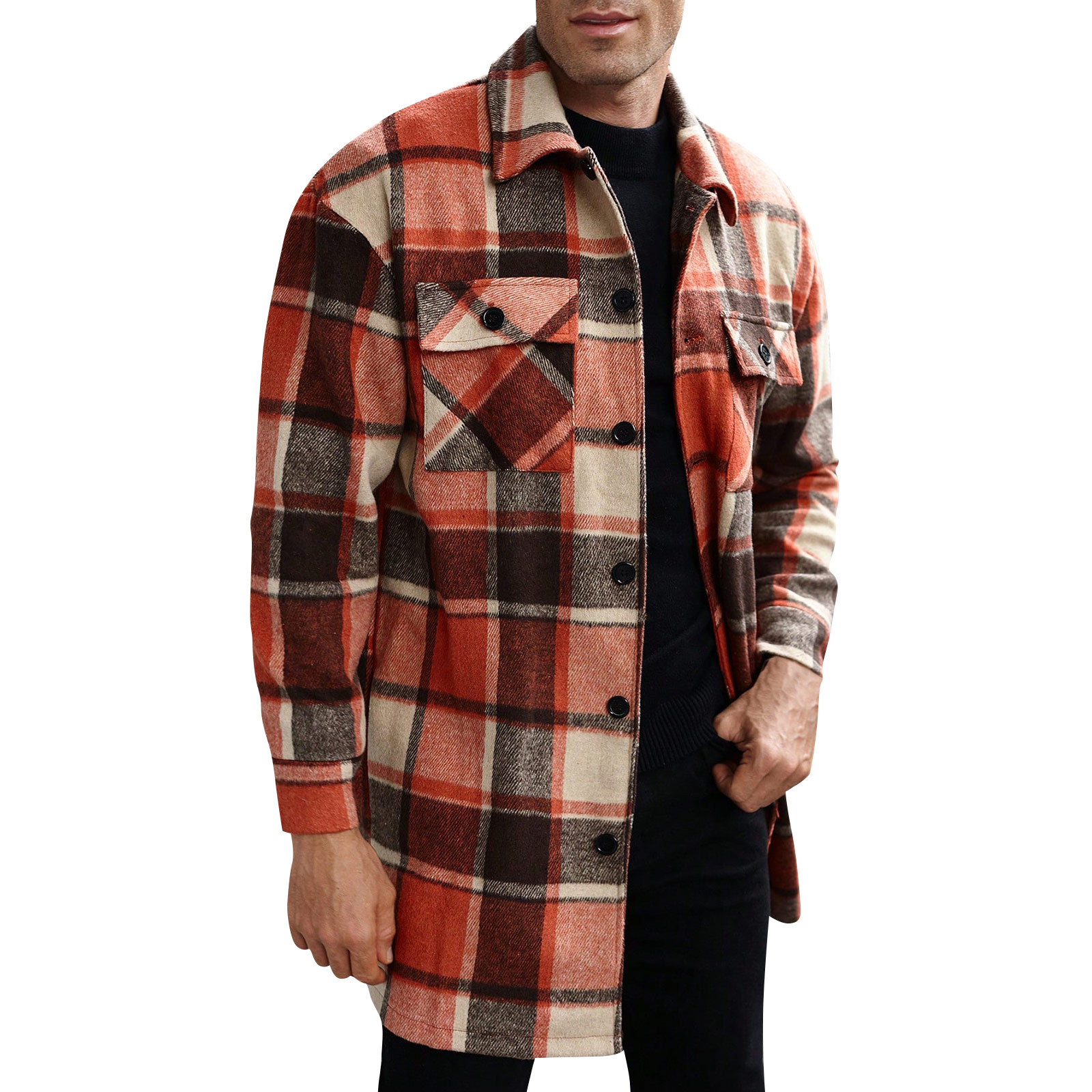 Men'S Fashion X - Trench coat masculino com bolso duplo,
