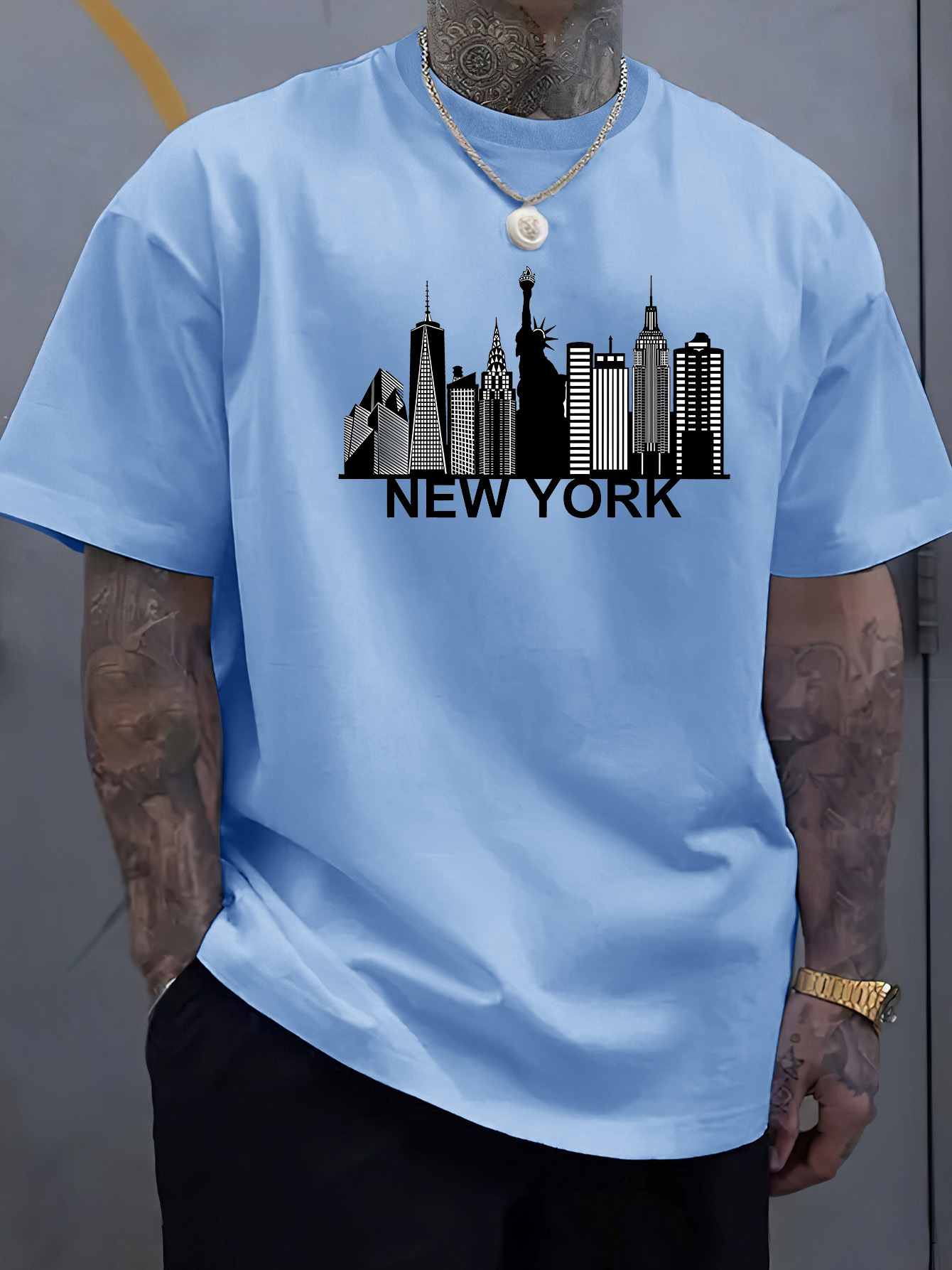 Men'S Fashion New York - Camiseta masculina de algodão com estampa