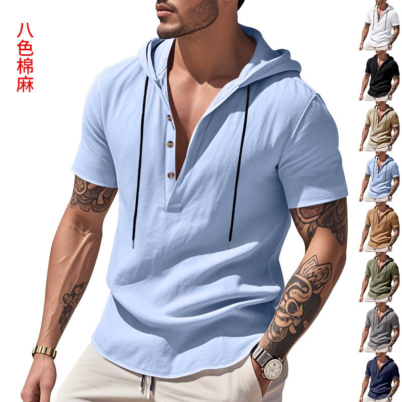 Linen Shirt Summer - Camisa Casual de Linho Azul Claro,