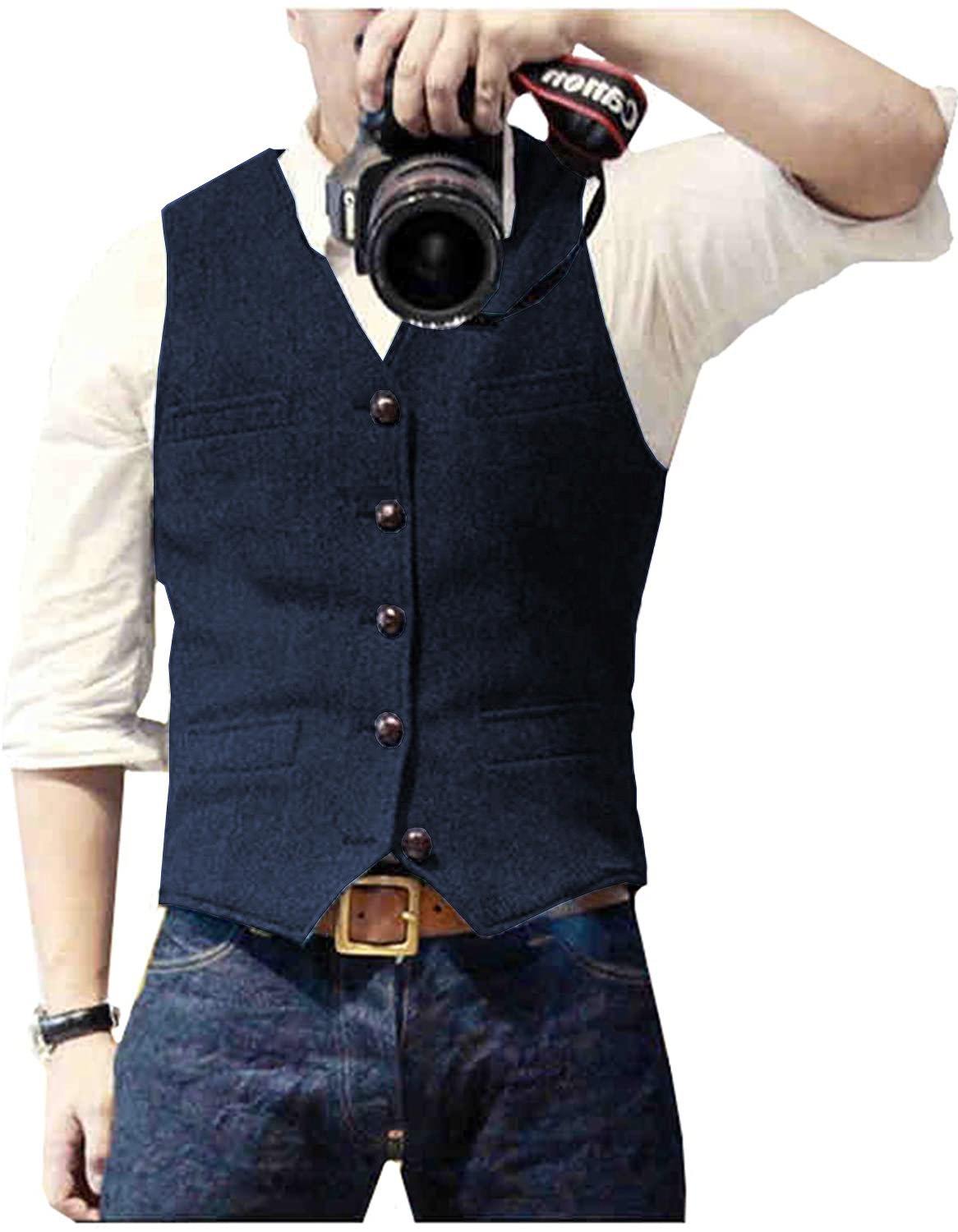 Formal Waistcoat Vest - Colete Masculino de Lã Tweed Espinha