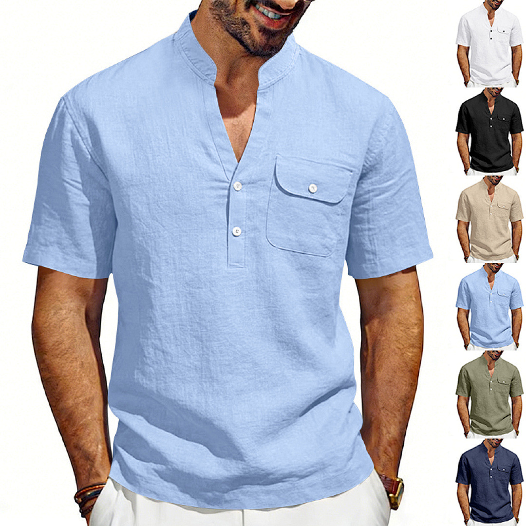 Linen Shirt Summer - Camisa Henley masculina de linho para