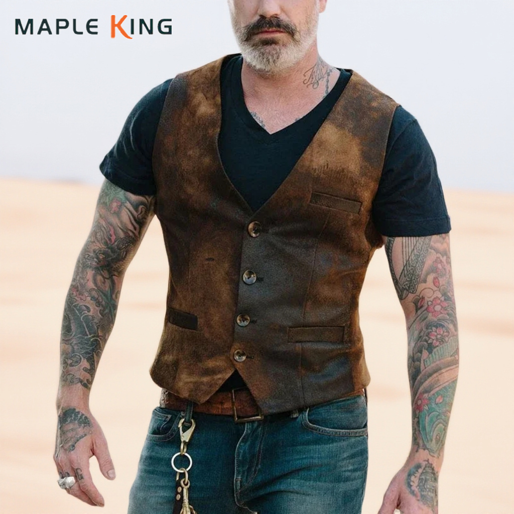 Men Fashion King - Vintage imitação de couro único breasted