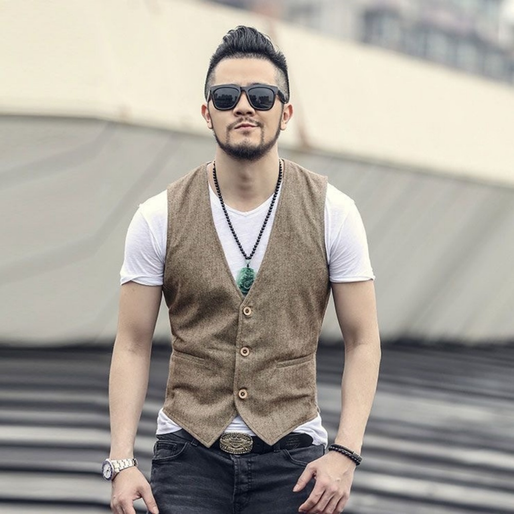 Formal Waistcoat Vest - Colete Masculino de Linho com Decote