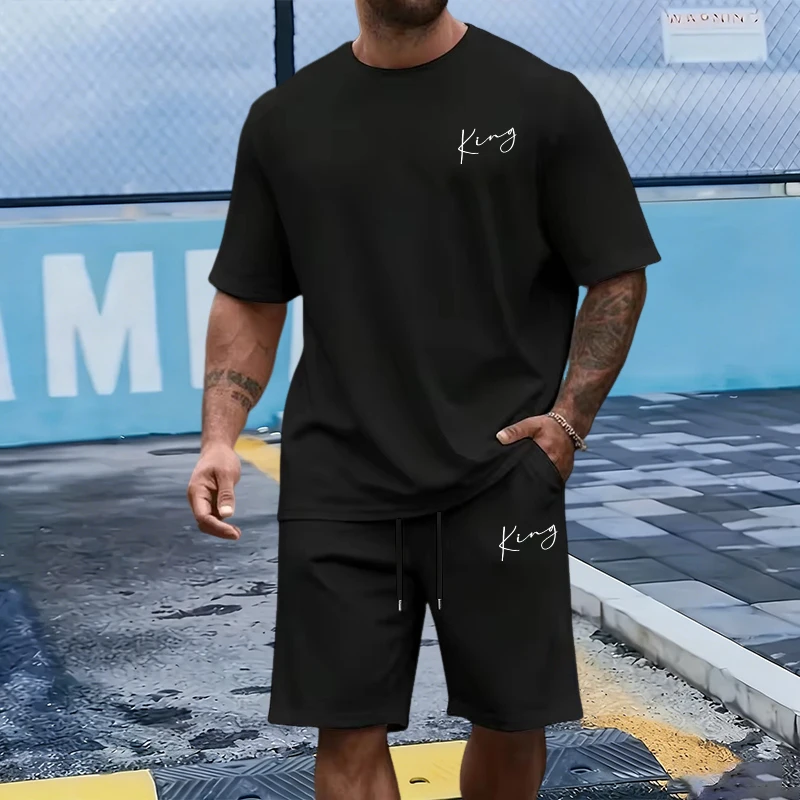 Men Fashion King - Conjunto Masculino King Letter: Camiseta de