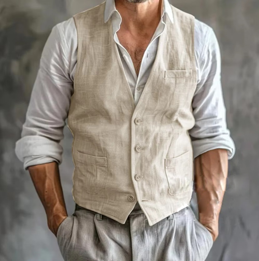 Colete de linho masculino verã - Formal Waistcoat Vest avaliação e preço