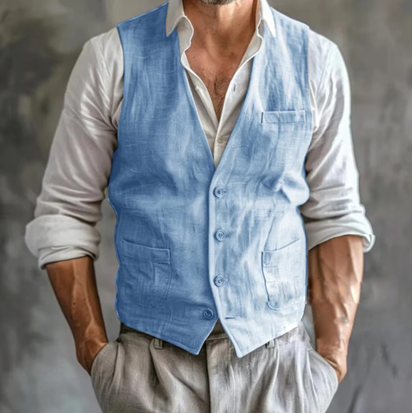 Colete de linho masculino verã - Formal Waistcoat Vest avaliação e preço