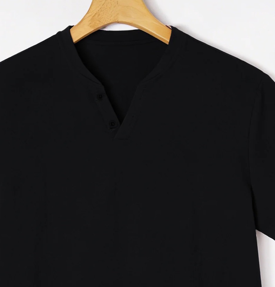 Camiseta Henley Preta Elegante - Linen Shirt Summer avaliação e preço