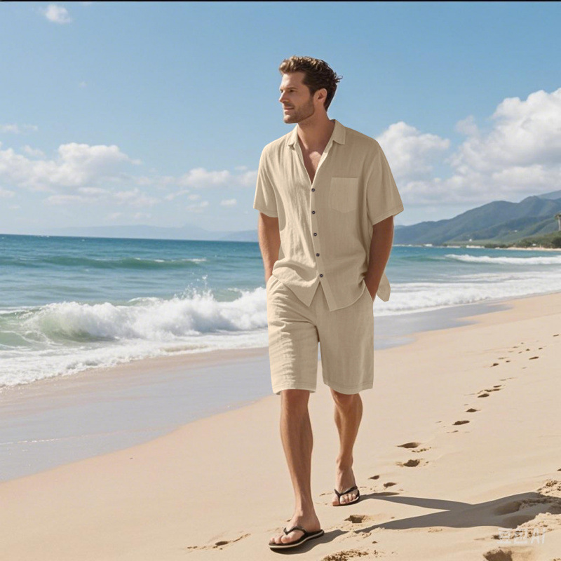 Conjunto Masculino de Camisa d - Linen Shirt Summer avaliação e preço