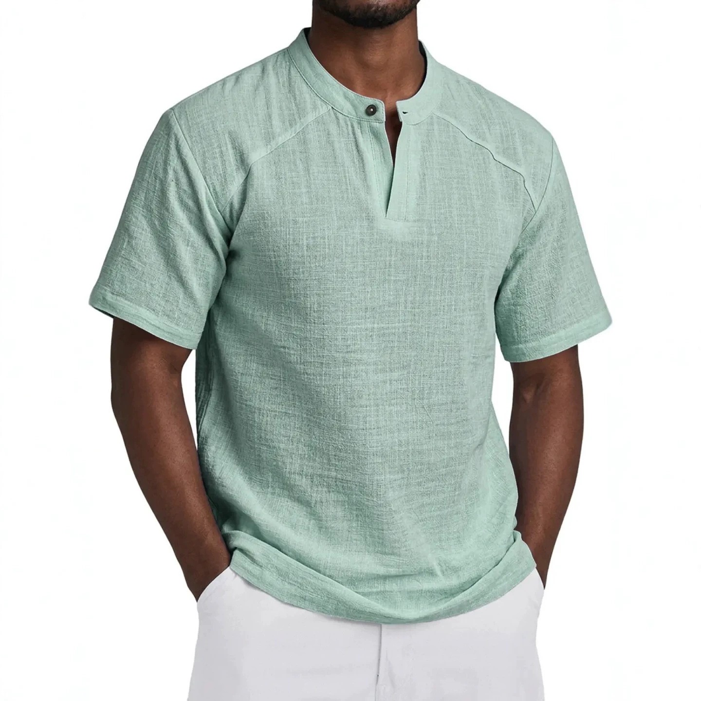 Camisa de Linho Leve, Cor Sóli - Linen Shirt Summer avaliação e preço