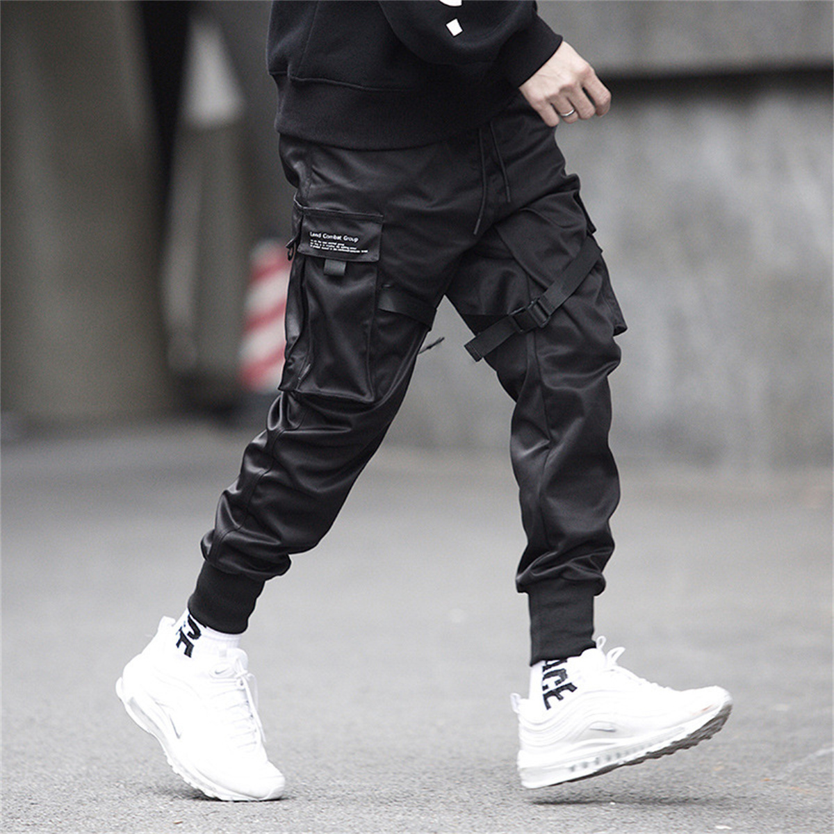 Preto hip hop calças de carga  - Men'S Fashion Korea avaliação e preço