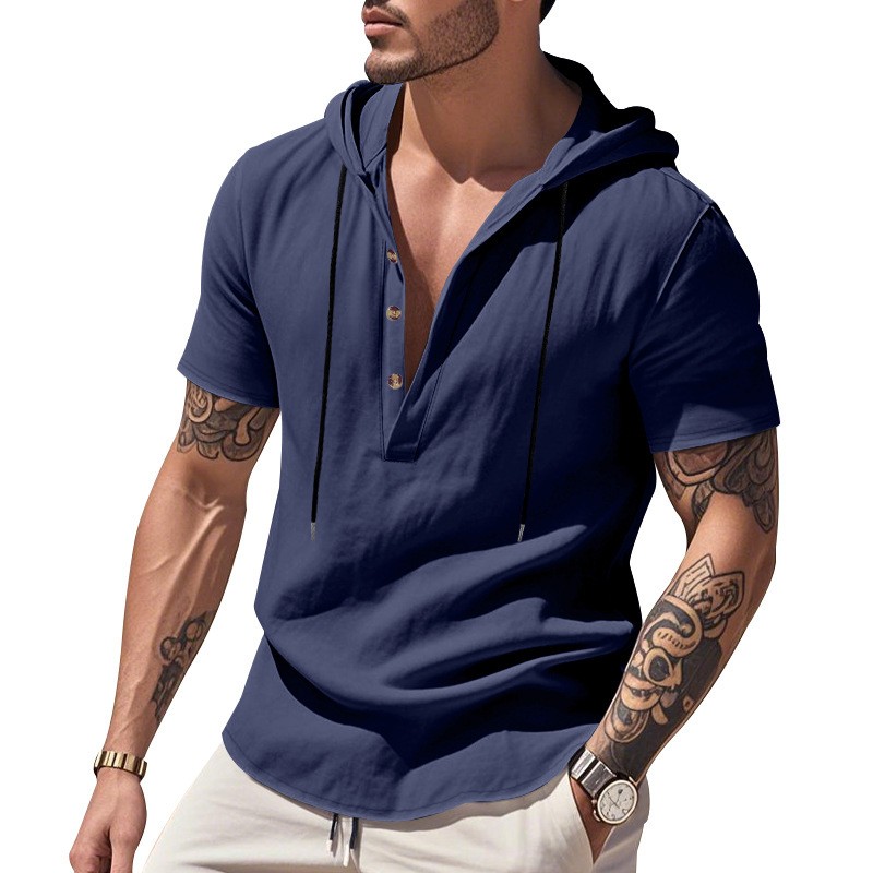 Camisa Casual de Linho Azul Cl - Linen Shirt Summer avaliação e preço
