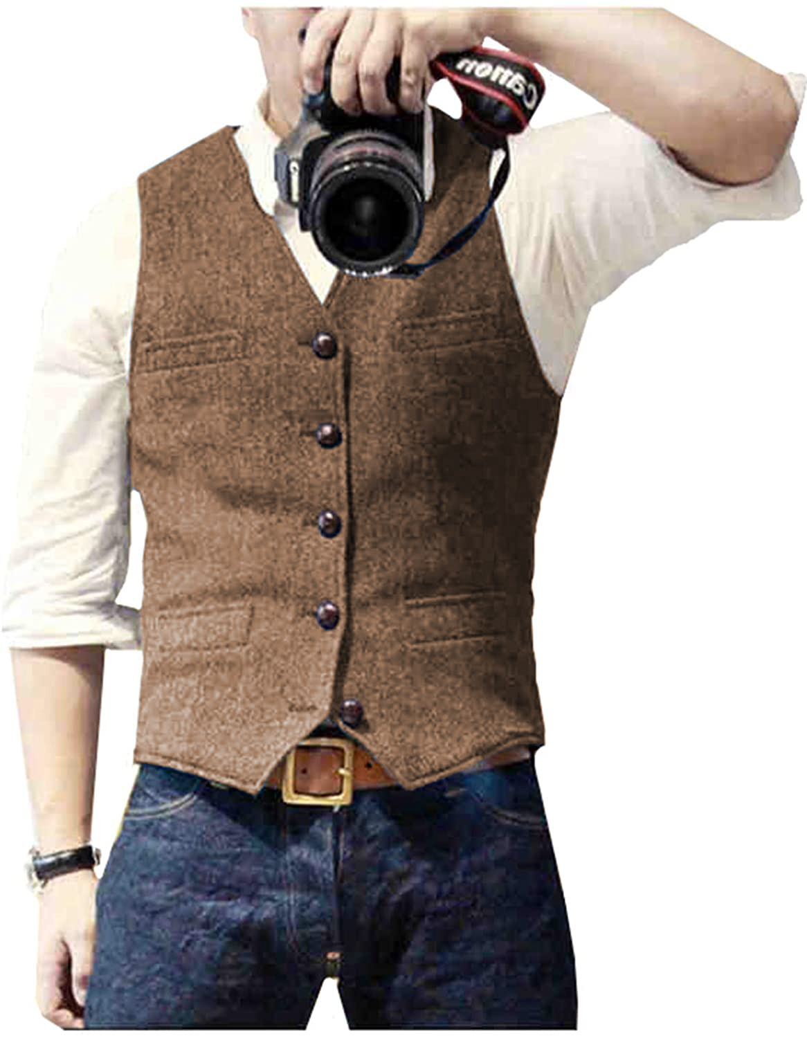 Colete Masculino de Lã Tweed E - Formal Waistcoat Vest avaliação e preço