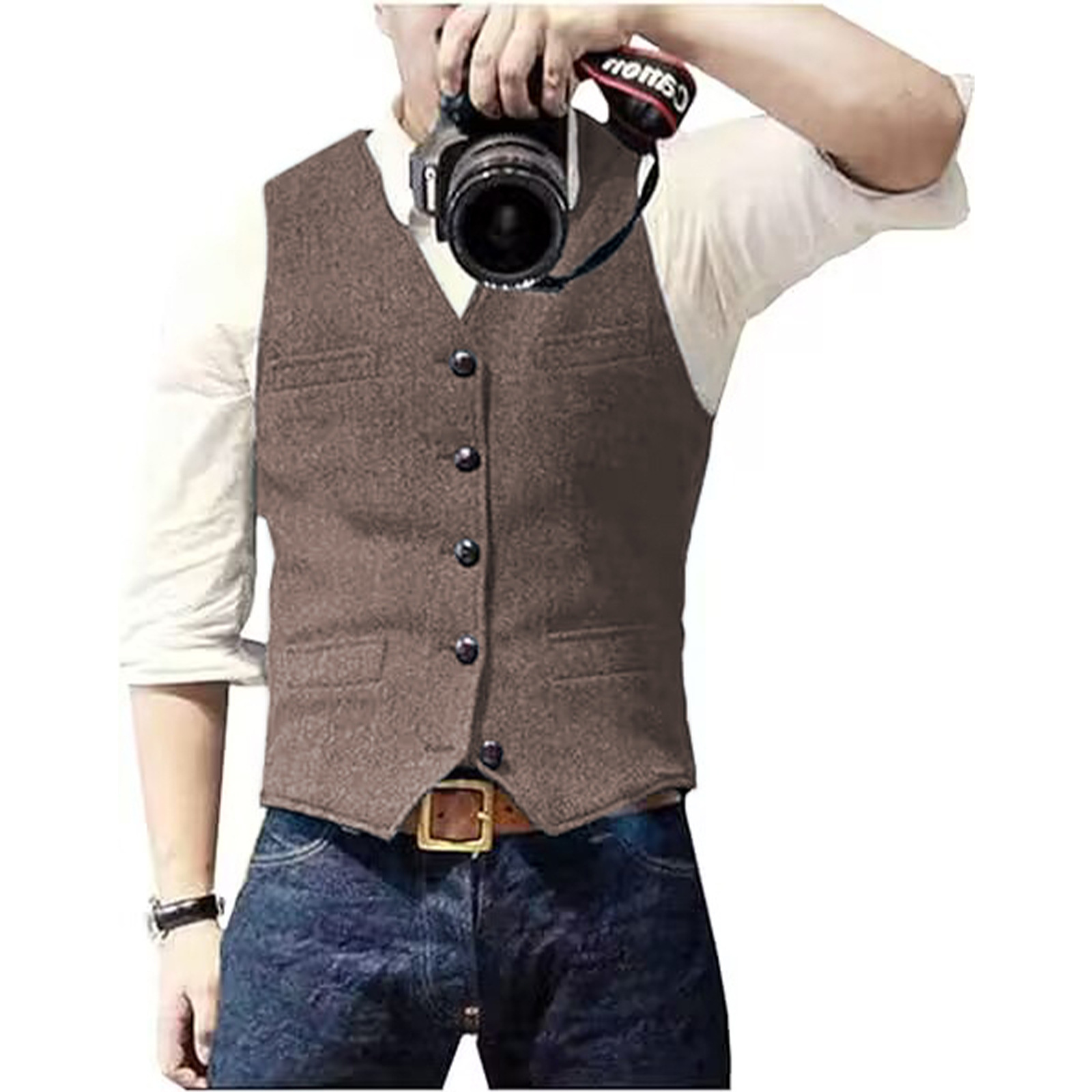 Colete Masculino de Lã Tweed E - Formal Waistcoat Vest avaliação e preço