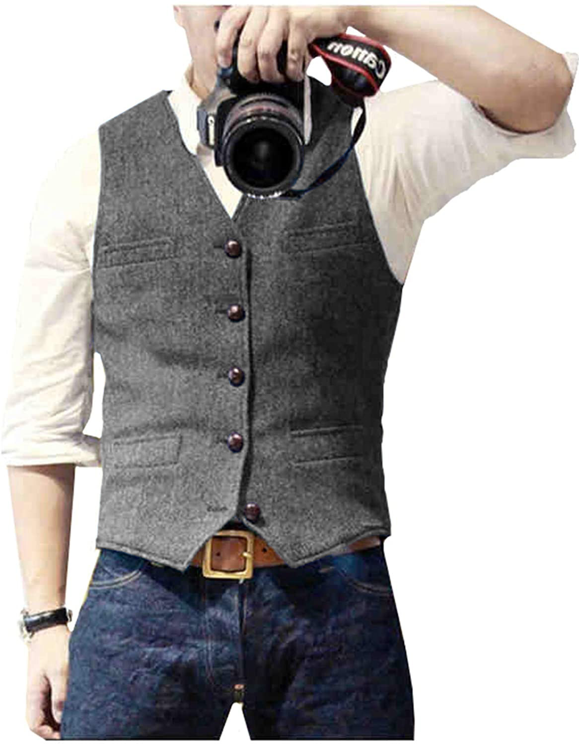 Colete Masculino de Lã Tweed E - Formal Waistcoat Vest avaliação e preço