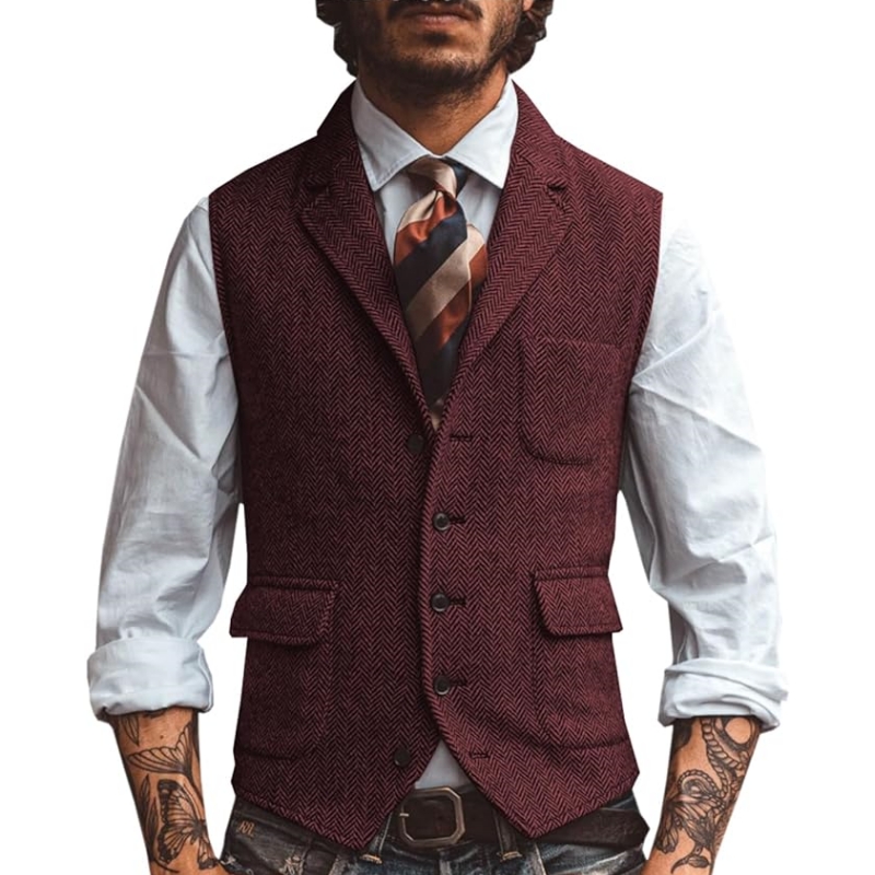 Novo Colete Masculino com Gola - Formal Waistcoat Vest avaliação e preço
