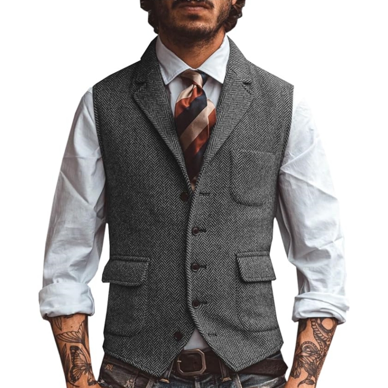 Novo Colete Masculino com Gola - Formal Waistcoat Vest avaliação e preço