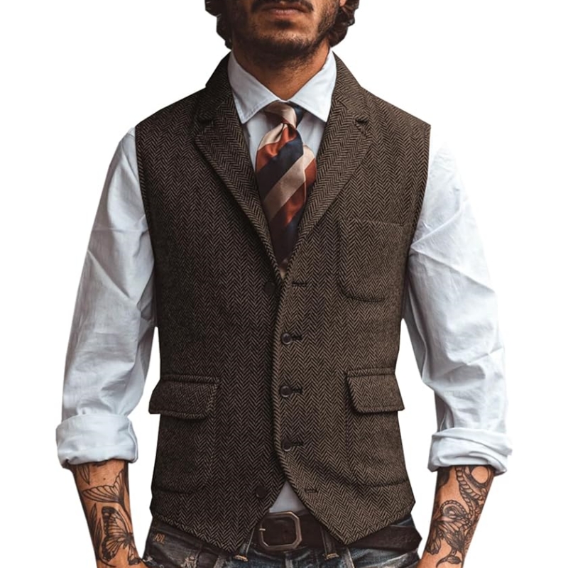 Novo Colete Masculino com Gola - Formal Waistcoat Vest avaliação e preço