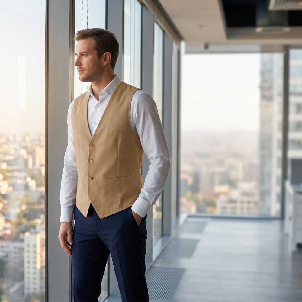 Colete Masculino de Linho com  - Formal Waistcoat Vest avaliação e preço